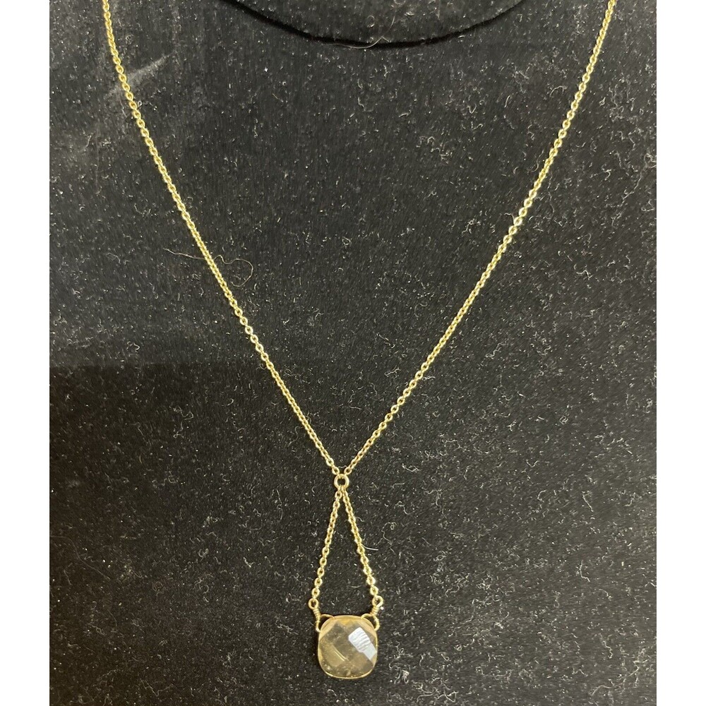 MWS Sri Lanka 925 Gold Over Sterling Silver Faceted Square Quartz Dainty Necklac